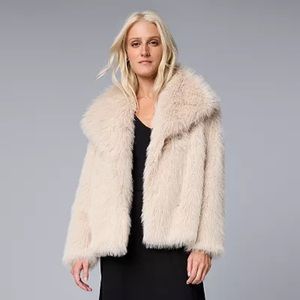 Vera Wang beige short faux fur coat NWT small